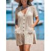 imageCUPSHE Crochet Coverups for Women Short Sleeve Button Front Beach Cover Ups DressKhaki
