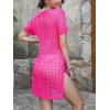 imageCUPSHE Crochet Coverups for Women Short Sleeve Button Front Beach Cover Ups DressRose Pink