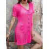 imageCUPSHE Crochet Coverups for Women Short Sleeve Button Front Beach Cover Ups DressRose Pink