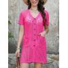 imageCUPSHE Crochet Coverups for Women Short Sleeve Button Front Beach Cover Ups DressRose Pink