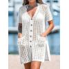 imageCUPSHE Crochet Coverups for Women Short Sleeve Button Front Beach Cover Ups DressWhite