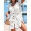 imageCUPSHE Crochet Coverups for Women Short Sleeve Button Front Beach Cover Ups DressWhite