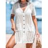 imageCUPSHE Crochet Coverups for Women Short Sleeve Button Front Beach Cover Ups DressWhite