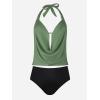 imageCUPSHE Tankini Bathing Suit for Women Halter Deep V Cowl Neck Low Back SwimsuitEucalyptus GreenBlack