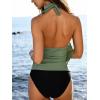 imageCUPSHE Tankini Bathing Suit for Women Halter Deep V Cowl Neck Low Back SwimsuitEucalyptus GreenBlack