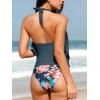 imageCUPSHE Tankini Bathing Suit for Women Halter Deep V Cowl Neck Low Back SwimsuitNavy Floral