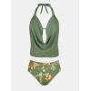 imageCUPSHE Tankini Bathing Suit for Women Halter Deep V Cowl Neck Low Back SwimsuitOlive GreenTropical