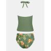 imageCUPSHE Tankini Bathing Suit for Women Halter Deep V Cowl Neck Low Back SwimsuitOlive GreenTropical