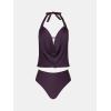 imageCUPSHE Tankini Bathing Suit for Women Halter Deep V Cowl Neck Low Back SwimsuitPlum Purple