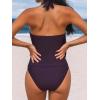 imageCUPSHE Tankini Bathing Suit for Women Halter Deep V Cowl Neck Low Back SwimsuitPlum Purple