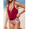 imageCUPSHE Tankini Bathing Suit for Women Halter Deep V Cowl Neck Low Back SwimsuitRedFloral
