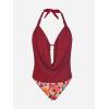 imageCUPSHE Tankini Bathing Suit for Women Halter Deep V Cowl Neck Low Back SwimsuitRedFloral