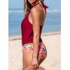 imageCUPSHE Tankini Bathing Suit for Women Halter Deep V Cowl Neck Low Back SwimsuitRedFloral