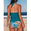 imageCUPSHE Tankini Bathing Suit for Women Halter Deep V Cowl Neck Low Back SwimsuitTeal BlueTropical