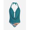 imageCUPSHE Tankini Bathing Suit for Women Halter Deep V Cowl Neck Low Back SwimsuitTeal BlueTropical
