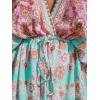 imageCUPSHE Women Casual Boho Sundress Summer Floral Print Tie Front Dress 34 Sleeves Paisley Beach Mini DressesBlue