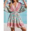 imageCUPSHE Women Casual Boho Sundress Summer Floral Print Tie Front Dress 34 Sleeves Paisley Beach Mini DressesBlue