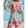 imageCUPSHE Women Casual Boho Sundress Summer Floral Print Tie Front Dress 34 Sleeves Paisley Beach Mini DressesBlue