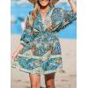 imageCUPSHE Women Casual Boho Sundress Summer Floral Print Tie Front Dress 34 Sleeves Paisley Beach Mini DressesDark Blue
