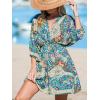 imageCUPSHE Women Casual Boho Sundress Summer Floral Print Tie Front Dress 34 Sleeves Paisley Beach Mini DressesDark Blue
