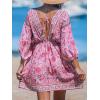 imageCUPSHE Women Casual Boho Sundress Summer Floral Print Tie Front Dress 34 Sleeves Paisley Beach Mini DressesDark Pink