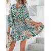 imageCUPSHE Women Casual Boho Sundress Summer Floral Print Tie Front Dress 34 Sleeves Paisley Beach Mini DressesGreen