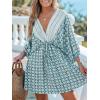 imageCUPSHE Women Casual Boho Sundress Summer Floral Print Tie Front Dress 34 Sleeves Paisley Beach Mini DressesLight Blue
