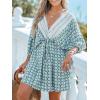 imageCUPSHE Women Casual Boho Sundress Summer Floral Print Tie Front Dress 34 Sleeves Paisley Beach Mini DressesLight Blue