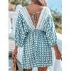 imageCUPSHE Women Casual Boho Sundress Summer Floral Print Tie Front Dress 34 Sleeves Paisley Beach Mini DressesLight Blue