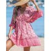 imageCUPSHE Women Casual Boho Sundress Summer Floral Print Tie Front Dress 34 Sleeves Paisley Beach Mini DressesLight Pink