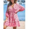 imageCUPSHE Women Casual Boho Sundress Summer Floral Print Tie Front Dress 34 Sleeves Paisley Beach Mini DressesLight Pink