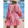 imageCUPSHE Women Casual Boho Sundress Summer Floral Print Tie Front Dress 34 Sleeves Paisley Beach Mini DressesLight Pink