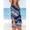 imageCUPSHE Women Casual Boho Sundress Summer Floral Print Tie Front Dress 34 Sleeves Paisley Beach Mini DressesNavy Blue