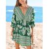 imageCUPSHE Women Casual Boho Sundress Summer Floral Print Tie Front Dress 34 Sleeves Paisley Beach Mini DressesOlive Green