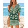 imageCUPSHE Women Casual Boho Sundress Summer Floral Print Tie Front Dress 34 Sleeves Paisley Beach Mini DressesOlive Green