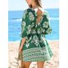 imageCUPSHE Women Casual Boho Sundress Summer Floral Print Tie Front Dress 34 Sleeves Paisley Beach Mini DressesOlive Green