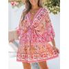 imageCUPSHE Women Casual Boho Sundress Summer Floral Print Tie Front Dress 34 Sleeves Paisley Beach Mini DressesPink