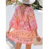 imageCUPSHE Women Casual Boho Sundress Summer Floral Print Tie Front Dress 34 Sleeves Paisley Beach Mini DressesPink
