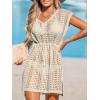 imageCUPSHE Women Crochet Swim Coverups Short Sleeve Drawstring Beach Coverups DressApricot