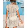 imageCUPSHE Women Crochet Swim Coverups Short Sleeve Drawstring Beach Coverups DressApricot