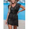imageCUPSHE Women Crochet Swim Coverups Short Sleeve Drawstring Beach Coverups DressBlack
