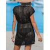 imageCUPSHE Women Crochet Swim Coverups Short Sleeve Drawstring Beach Coverups DressBlack