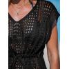 imageCUPSHE Women Crochet Swim Coverups Short Sleeve Drawstring Beach Coverups DressBlack