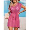 imageCUPSHE Women Crochet Swim Coverups Short Sleeve Drawstring Beach Coverups DressHot Pink