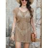imageCUPSHE Women Crochet Swim Coverups Short Sleeve Drawstring Beach Coverups DressKhaki