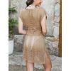 imageCUPSHE Women Crochet Swim Coverups Short Sleeve Drawstring Beach Coverups DressKhaki