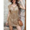 imageCUPSHE Women Crochet Swim Coverups Short Sleeve Drawstring Beach Coverups DressKhaki