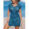 imageCUPSHE Women Crochet Swim Coverups Short Sleeve Drawstring Beach Coverups DressNavy