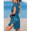 imageCUPSHE Women Crochet Swim Coverups Short Sleeve Drawstring Beach Coverups DressNavy