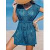 imageCUPSHE Women Crochet Swim Coverups Short Sleeve Drawstring Beach Coverups DressNavy